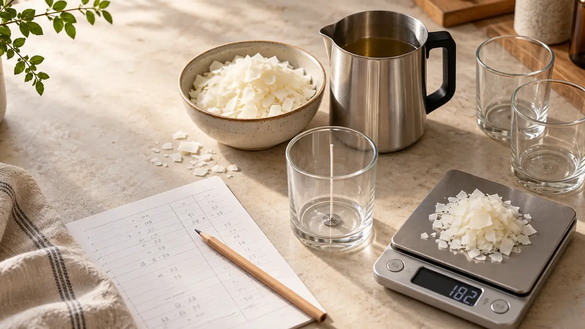 Measuring soy wax for an accurately calculated candle-making batch.